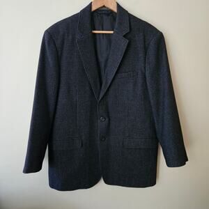 LL Bean Men's Wool Blend Tweed Blazer, Size 42R Check Navy Academia Preppy